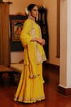 Buy_Nazar by Indu_Yellow Cotton Embroidery Gota Round Neck Floral Kurta Gharara Set