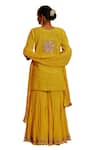 Shop_Nazar by Indu_Yellow Cotton Embroidery Gota Round Neck Floral Kurta Gharara Set