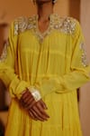 Buy_Nazar by Indu_Yellow Cotton Placement Embroidery Paisley Stand Yoke Anarkali Churidar Set