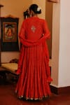 Shop_Nazar by Indu_Red Cotton Print Butti Stand Mirror Embroidered Yoke Anarkali Churidar Set_at_Aza_Fashions