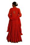 Nazar by Indu_Red Cotton Print Butti Stand Mirror Embroidered Yoke Anarkali Churidar Set_at_Aza_Fashions