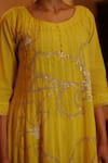 Nazar by Indu_Yellow Cotton Embroidery Pearl Round Neck Flower Bloom Kurta Churidar Set_Online