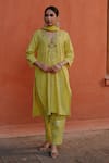 Buy_Nazar by Indu_Green Cotton Placement Embroidery Brocade Polka Dot Pattern Kurta Pant Set_at_Aza_Fashions