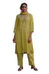 Buy_Nazar by Indu_Green Cotton Placement Embroidery Brocade Polka Dot Pattern Kurta Pant Set_Online_at_Aza_Fashions