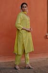Shop_Nazar by Indu_Green Cotton Placement Embroidery Brocade Polka Dot Pattern Kurta Pant Set_Online_at_Aza_Fashions