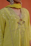 Buy_Nazar by Indu_Green Cotton Placement Embroidery Brocade Polka Dot Pattern Kurta Pant Set