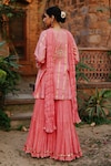 Shop_Nazar by Indu_Peach Cotton Embellished Floral V Neck Kurta Gharara Set_at_Aza_Fashions