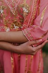 Nazar by Indu_Peach Cotton Embellished Floral V Neck Kurta Gharara Set_Online