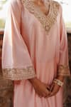 Nazar by Indu_Pink Chanderi Embellished Zardozi V Neck Placement Kurta Pant Set_Online