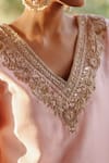 Buy_Nazar by Indu_Pink Chanderi Embellished Zardozi V Neck Placement Kurta Pant Set_Online