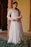 Shop_Nazar by Indu_White Cotton Embroidered Gota Round Yoke Anarkali Set_Online_at_Aza_Fashions