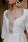 Buy_Nazar by Indu_White Cotton Embroidered Mirror Leaf Neck Hand Block Print Short Kurta Skirt Set_Online_at_Aza_Fashions