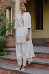 Buy_Nazar by Indu_White Cotton Embroidered Gota Mandarin Collar Short Kurta Salwar Set_at_Aza_Fashions