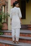 Shop_Nazar by Indu_White Cotton Embroidered Gota Mandarin Collar Short Kurta Salwar Set_at_Aza_Fashions