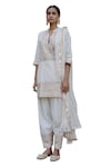 Nazar by Indu_White Cotton Embroidered Gota Mandarin Collar Short Kurta Salwar Set_Online_at_Aza_Fashions