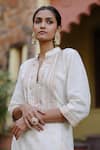 Shop_Nazar by Indu_White Cotton Embroidered Gota Mandarin Collar Short Kurta Salwar Set_Online_at_Aza_Fashions