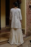 Shop_Nazar by Indu_White Cotton Hand Embroidered Gota V Neck Short Kurta Gharara Set _at_Aza_Fashions