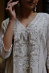 Shop_Nazar by Indu_White Cotton Hand Embroidered Gota V Neck Short Kurta Gharara Set_Online_at_Aza_Fashions