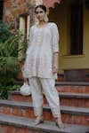 Buy_Nazar by Indu_White Cotton Embroidered Gota Round Short Kurta Salwar Set_Online_at_Aza_Fashions