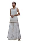Shop_Nazar by Indu_White Cotton Embroidered Gota Round Kurta Palazzo Set_Online_at_Aza_Fashions