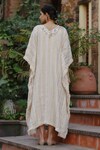 Shop_Nazar by Indu_White Cotton Embroidered Mirror V Neck Kaftan_at_Aza_Fashions