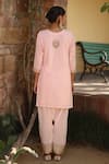 Shop_Nazar by Indu_Pink Cotton Hand Embroidered Dabka Round Straight Kurta Set_at_Aza_Fashions