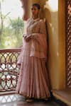 Nazar by Indu_Pink Cotton Hand Embroidered Gotta Collar Block Print Anarkali Set_Online_at_Aza_Fashions