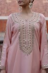 Buy_Nazar by Indu_Pink Chanderi Hand Embroidered Dabka Round Abaya Kurta With Pant