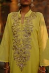 Shop_Nazar by Indu_Yellow Cotton Hand Embroidered Zari Collar Kurta With Pant_Online_at_Aza_Fashions