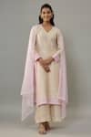 Buy_The Aarya_Ivory Handwoven Chanderi Hand Embroidered Pearls V Neck Kurta Palazzo Set _at_Aza_Fashions