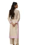 Shop_The Aarya_Ivory Handwoven Chanderi Hand Embroidered Pearls V Neck Kurta Palazzo Set _Online_at_Aza_Fashions