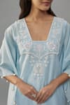 Shop_The Aarya_Blue Handwoven Chanderi Hand Embroidered Pearls Glass Neck Kaftan And Palazzo Set _at_Aza_Fashions