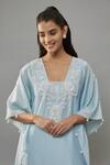 Buy_The Aarya_Blue Handwoven Chanderi Hand Embroidered Pearls Glass Neck Kaftan And Palazzo Set _Online_at_Aza_Fashions