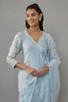 Buy_The Aarya_Blue Handwoven Chanderi Hand Embroidered Pearls Notched Kurta Pant Set _Online_at_Aza_Fashions