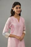 Buy_The Aarya_Pink Handwoven Chanderi Hand Embroidered Pearls Notched Kurta And Palazzo Set_Online_at_Aza_Fashions