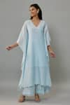 Buy_The Aarya_Blue Handwoven Chanderi Hand Embroidered Pearls V Neck Kaftan And Palazzo Set _at_Aza_Fashions