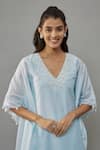 Buy_The Aarya_Blue Handwoven Chanderi Hand Embroidered Pearls V Neck Kaftan And Palazzo Set _Online_at_Aza_Fashions