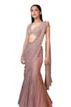 Buy_Isa By Dolly Wahal_Pink Net Hand Embroidery Isabelle Champagne Zig-zag Saree And Strappy Blouse Set _Online_at_Aza_Fashions