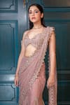 Shop_Isa By Dolly Wahal_Pink Net Hand Embroidery Isabelle Champagne Zig-zag Saree And Strappy Blouse Set _Online_at_Aza_Fashions