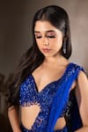 Isa By Dolly Wahal_Blue Net Hand Embroidery Sequins Leaf Neck Firefly Fishcut Lehenga Set _Online_at_Aza_Fashions