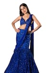 Buy_Isa By Dolly Wahal_Blue Net Hand Embroidery Sequins Leaf Neck Firefly Fishcut Lehenga Set _Online_at_Aza_Fashions