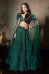 Buy_Isa By Dolly Wahal_Emerald Green Net Hand Gemma Geometric Lehenga With Cape Sleeve Blouse _at_Aza_Fashions