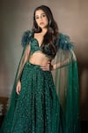 Shop_Isa By Dolly Wahal_Emerald Green Net Hand Gemma Geometric Lehenga With Cape Sleeve Blouse _at_Aza_Fashions