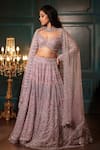 Buy_Isa By Dolly Wahal_Purple Net Hand Embroidery Sequins Leaf Neck Luna Lehenga Set _at_Aza_Fashions