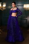 Buy_Isa By Dolly Wahal_Blue Net Hand Embroidery Sequins Scoop Crystals Lehenga Set _at_Aza_Fashions