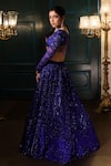 Shop_Isa By Dolly Wahal_Blue Net Hand Embroidery Sequins Scoop Crystals Lehenga Set _at_Aza_Fashions