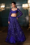 Isa By Dolly Wahal_Blue Net Hand Embroidery Sequins Scoop Crystals Lehenga Set _Online_at_Aza_Fashions