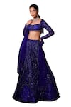 Buy_Isa By Dolly Wahal_Blue Net Hand Embroidery Sequins Scoop Crystals Lehenga Set 