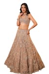 Buy_Isa By Dolly Wahal_Gold Net Hand Embroidery Sequins V-neck 3d Floral Lehenga Set _Online_at_Aza_Fashions