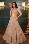 Shop_Isa By Dolly Wahal_Gold Net Hand Embroidery Sequins V-neck 3d Floral Lehenga Set _Online_at_Aza_Fashions